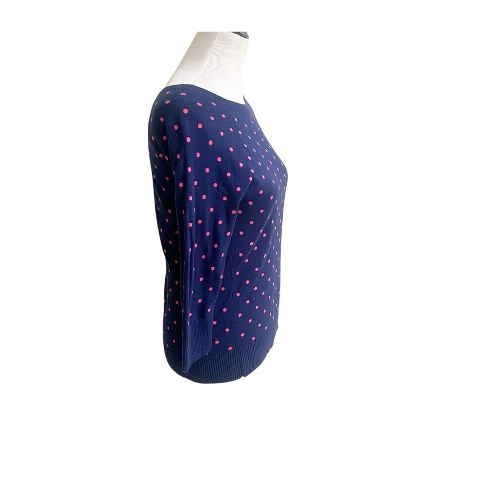 Liz Claiborne Women's Medium Petite MP Sweater Blue Pink Polka Dots Shoulder Zip - Picture 4 of 12